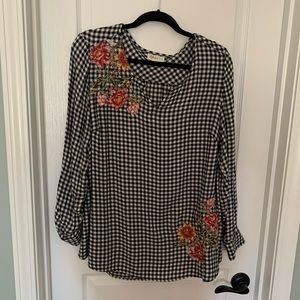 Gingham Print tunic with embroidered flowers